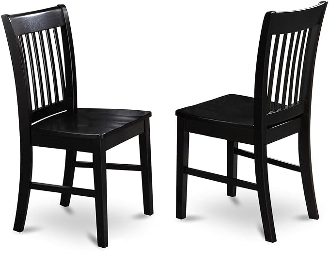 East West Furniture NFC-BLK-W Norfolk Dining Chairs - Slat Back Wood Seat Kitchen Chairs, Set of 2, Black
