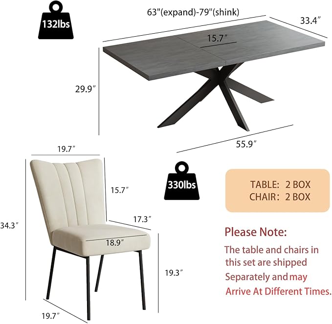 ZckyCine Dining Table Set for 6, Modern 78'' Dark Wood Dining Table and Fabric Dining Chairs Set of 6,Table and Chairs Set of 6,Ideal for Kitchen Dining Room