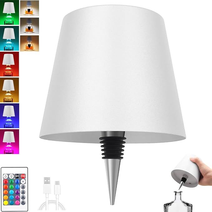 Wireless Bottle Lamp with Remote Control, Rechargeable RGB Wine Bottle with 3Modes Light Dimming, Waterproof Touch Lamp Head for Room, Bar, Restaurant and Party Decorations(RGB White)