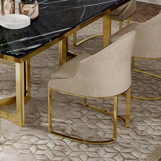 POVISON Marble Dining Table for 6, Modern Table 71" for Kitchen & Dining Room, Luxury Black Dining Table with Gold Trestle Pedestal(Table Only)