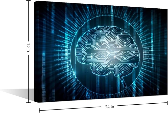 TUMOVO AI Brain Pictures for Living Room Artificial Intelligence Concept Wall Art Prints on Canvas Networking Painting Modern Artwork for Bedroom Office Bathroom Decor Ready to Hang, 24x16in