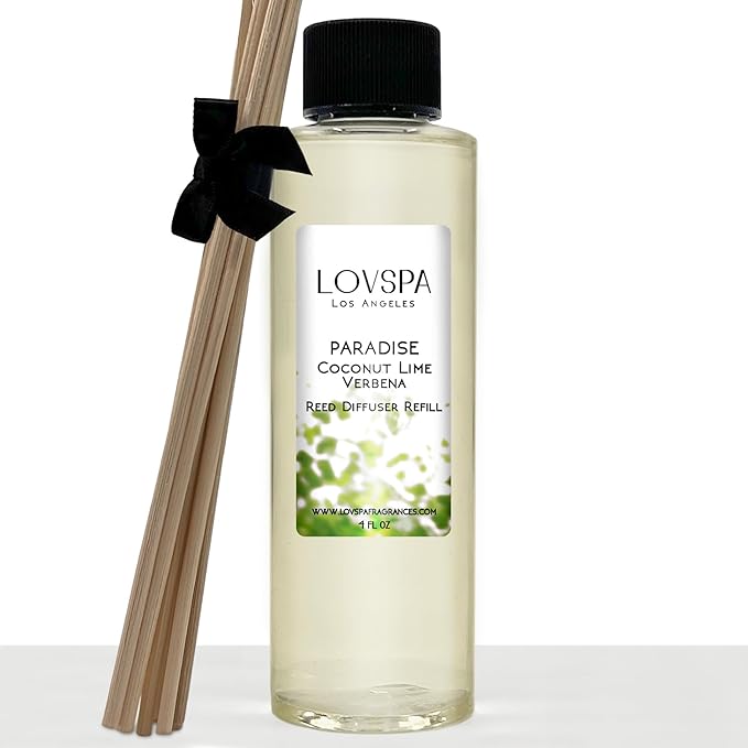 LOVSPA Paradise Coconut Lime Verbena Diffuser Oil - Luxury Essential Oils for Diffuser Refill & Air Freshener Room Spray - Long-Lasting Home Fragrance, Scented Oil for Diffusers, USA Made, 4oz