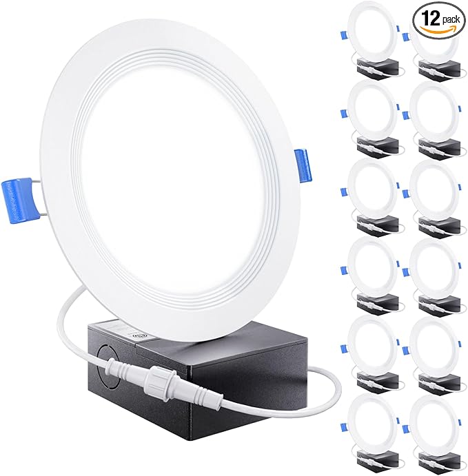 Sunco 12 Pack 6 Inch LED Recessed Light, Ceiling Canless Recessed Lights, Baffle Trim Ultra Thin, 850 LM, 14W, 3000K Warm White, Dimmable, Wafer Thin with Junction Box.