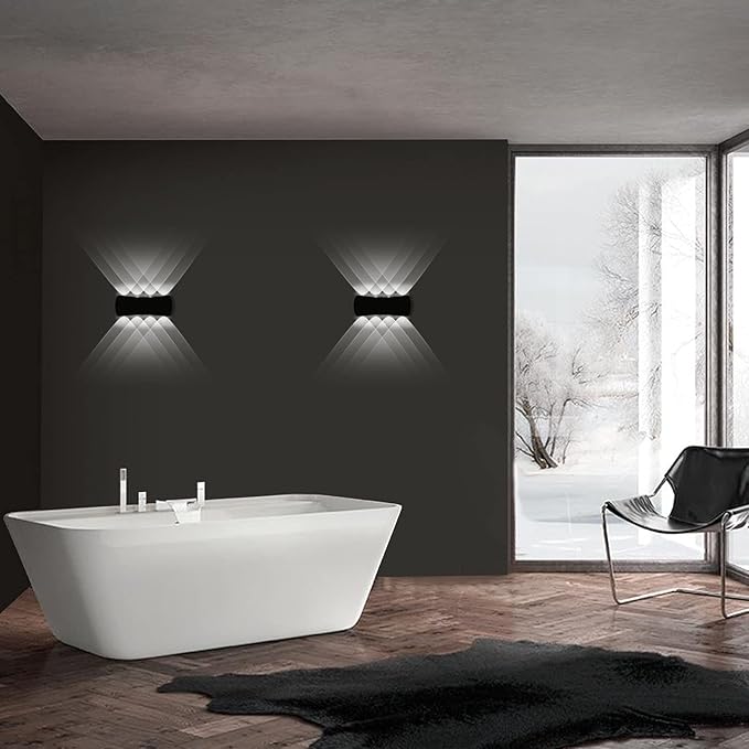 Kawell 8W Modern Wall Sconces LED Wall Light Up Down Indoor Outdoor Aluminum Wall Lamp LED Waterproof IP65 for Bedroom Living Room Bathroom Stairs Hallway Corridor Porch, Black 6000K