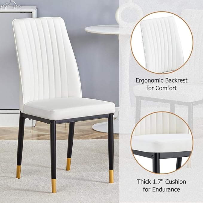 Modern Dining Table Set for 6, Marble Kitchen Table Chair Set for 6, Rectangular Kitchen Table with 6 Pu Leather Upholstered Chair for Dining Room