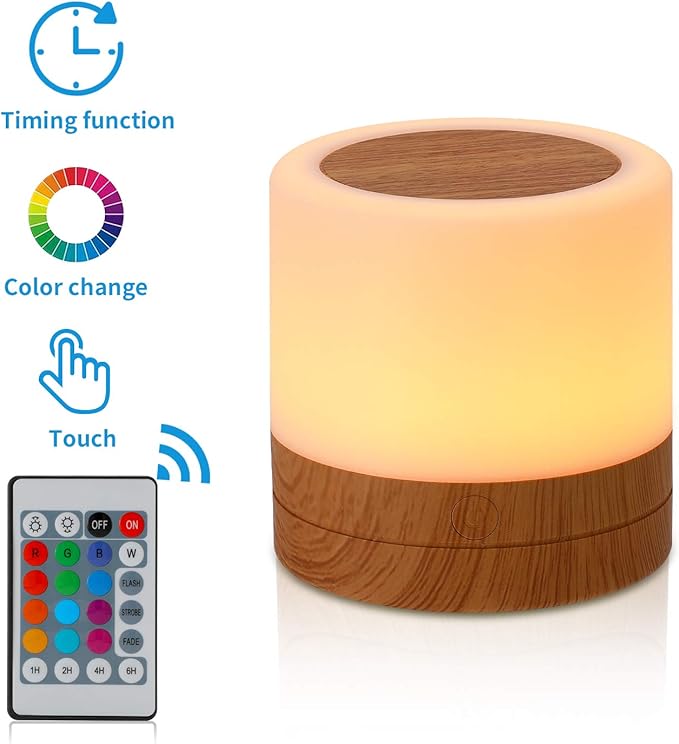 Nursery Night Light for Kids, USB Rechargeable Small Desk Lamp,13 RGB Colors & 4 Brightness & 1 Remote, Touch Bedside Cordless Table Lamp, Portable Night Lamp for Bedroom Living Room (2 Pack Brown)