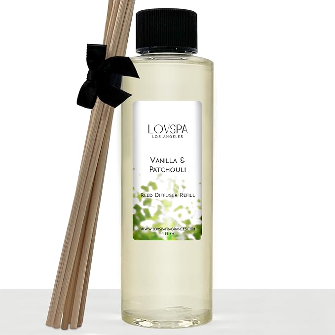 LOVSPA Vanilla & Patchouli Diffuser Oil - Luxury Essential Oils for Diffuser Refill & Air Freshener Room Spray - Long-Lasting & Natural Home Fragrance, Scented Oil for Diffusers, USA Made, 4oz