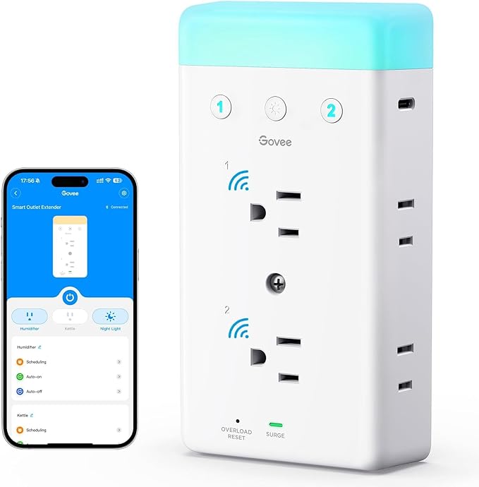 Govee Smart Plug Outlet Extender, 3-Sided Smart Power Strips with 2 Smart Outlets & 2 USB Ports with RGB Night Light, APP & Voice Control, Surge & Overload Protection for Home Office