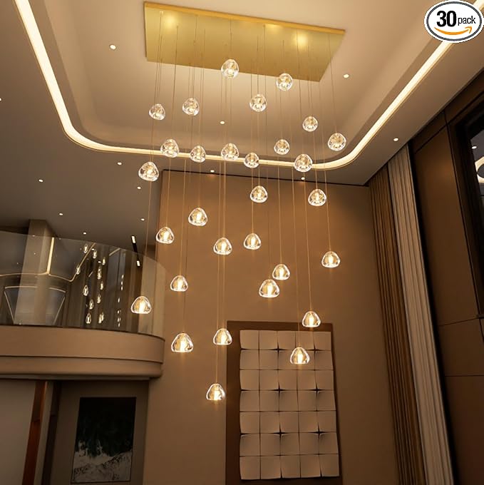 W47.2 x D15.7 x H157 Glam Chandelier Rectangular Chandeliers Bubble Crystal Pendants Light Fixture Dimmable High Ceiling Large Light Antique Gold
