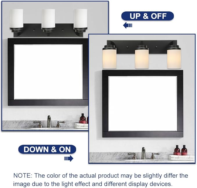TODOLUZ Wall Sconce Lighting Over Mirror, 3-Lights Matte Black Bathroom Vanity Light Fixtures with Opal White Glass, Wall Mount Bath Light for Dressing Table Hallway Bedroom