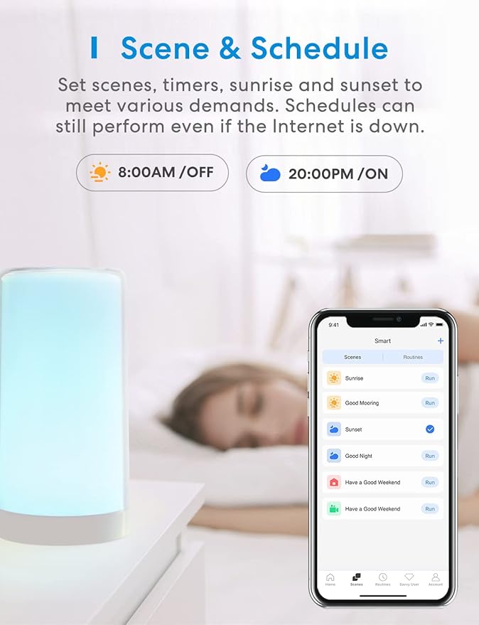 meross Smart Table Lamp, Bedside Lamp, Compatible with Apple HomeKit, Siri, Amazon Alexa and SmartThings, Tunable White and Multi-Color, Touch Control, Voice and App Control