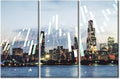 TUMOVO 3 Piece Chicago Skyline Background Forex and Investment Concept Pictures Wall Decor for Bedroom Business and Financial Concept House Decor Stretched and Framed Ready to Hang (42" Wx28 H)