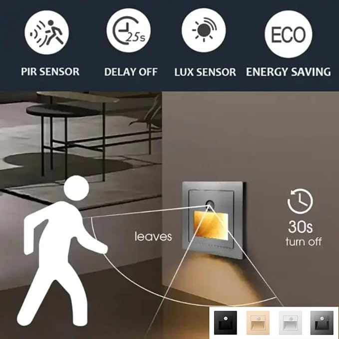 1 Pack Recessed Motion Detector Sensor Led Stair Light Wall Lamp Sconce Lighting Step Stairway Aisle Lamps Basement Passage Footlights