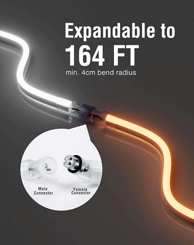 Shine Decor 82FT/25M LED Neon Rope Lights, Warm White AC 110V-120V Neon Strip Lights, 8x16mm Cuttable Waterproof SMD2835 120LEDs/M Indoor Outdoor Light Strips, DIY Ambiance Lighting Decoration