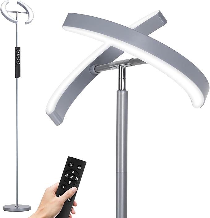 SUNMORY Floor Lamps for Living Room, 28W Bright LED Floor Lamp with 2 Rotatable Lights & Remote Control, 74" Tall Standing Lamp with Stepless Dimmable, Modern Reading Corner Lamp for Bedroom, Office