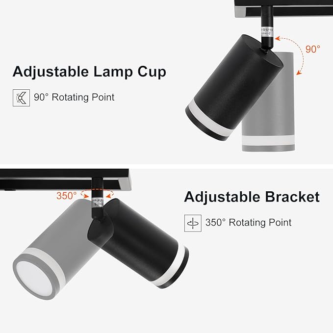 Ketom 4-Light Track Lighting Fixtures Ceiling, GU10 Black Led Ceiling Spotlight, Modern Track Light Kit for Kitchen Hallway Bedroom Living Room