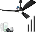 Modern Smart Ceiling Fan with Light and Remote Control, 52 inch Black 3 Blade for Bedroom, Living Room and Patios