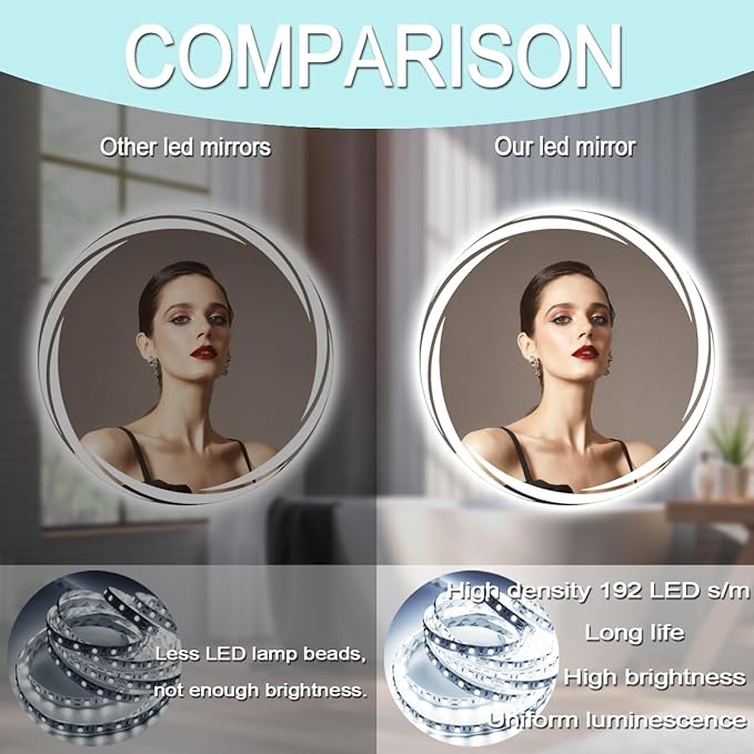 30 Inch Whirlwind Round LED Mirror with Backlit Round Lighted Vanity Mirror for Bathroom Wall Mounted 30 Inch LED Circle Mirrors with Lights Smart Memory 3 Color Dimmable AntiFog