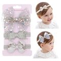 3pcs Baby Girl Bows Headband Chiffon Flower Hairband for Newborn Infant Toddler Soft Elastic Hair Bow Accessories for Baby Birthday Party (Grey, Standard size)