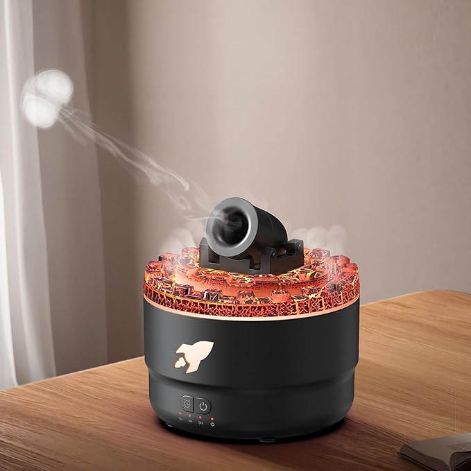 Aromatherapy Diffuser Humidifiers, Volcano Turret Creative Smoke Rings Humidifiers with Color LED Light, Ultra Quiet Cool Mist Essential Oil Diffuser for Bedroom Home Office