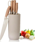 Kitchen Knife Set, Retrosohoo 6-Pieces Khaki Sharp Knife Block Sets for Kitchen, Non-stick Non-slip Stainless Steel Chef knives with Universal Block Suitable for Home Restaurant (Khaki)