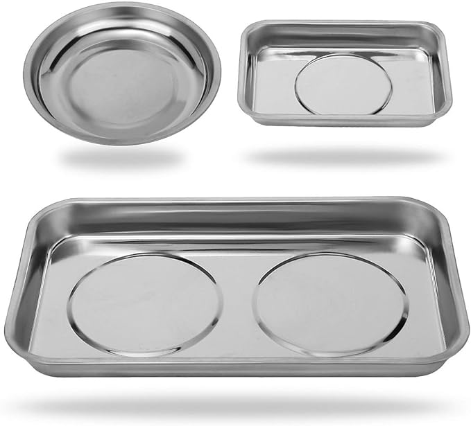 Magnetic Tray Holder 3pc,for Socket Screw Nuts Bolts Metal Parts,Extra Strong Magnet,Thickened Tray,Stainless Steel
