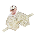 Lace Flower Bow Baby Girls Headband Pink Knot Infant Wrap Soft Chiffon Elastic Baby Turban Hair Band for Newborn Infant Toddler Kids (Ivory D)