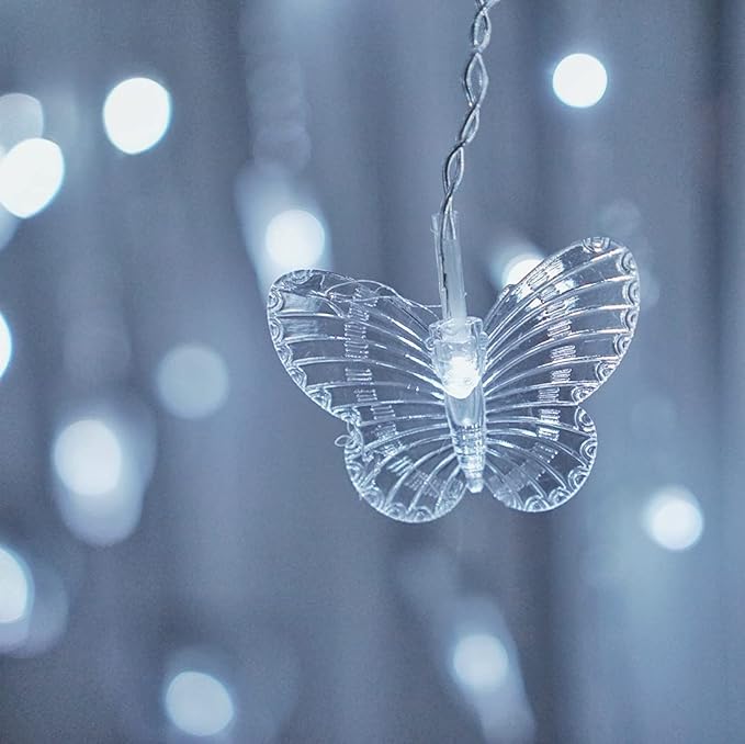 Butterfly Curtain Fairy Lights USB Plug in, 8 Modes 96 LED 11.5FT Firefly Window Twinkle Timer String Lights with Remote for Bedroom Patio Christmas Wedding Party Decoration (Pure White)