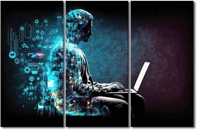 AI Wall Art for Living Room 3 Piece Internet of Things Canvas Printing Posters Digital Software Development Picture, Modern Artwork for Living Room Decor Ready to Hang, 42"Wx28"H