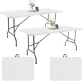 Fivenl 2 Pack 6 FT Folding Tables White Foldable Table, Fold-in-Half with Carrying Handle Portable Plastic Rectangular Table for Party, Dining, Wedding, Camping, Picnic, Indoor Outdoor Events