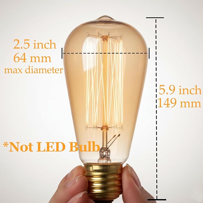 GOENDR E26 40W Edison Bulbs, ST64 Vintage Incandescent Light Bulbs, 2700K Warm Dimmable, Squirrel Cage Filament Bulb for Table Lamp Home Antique Decorative, 4 Pack