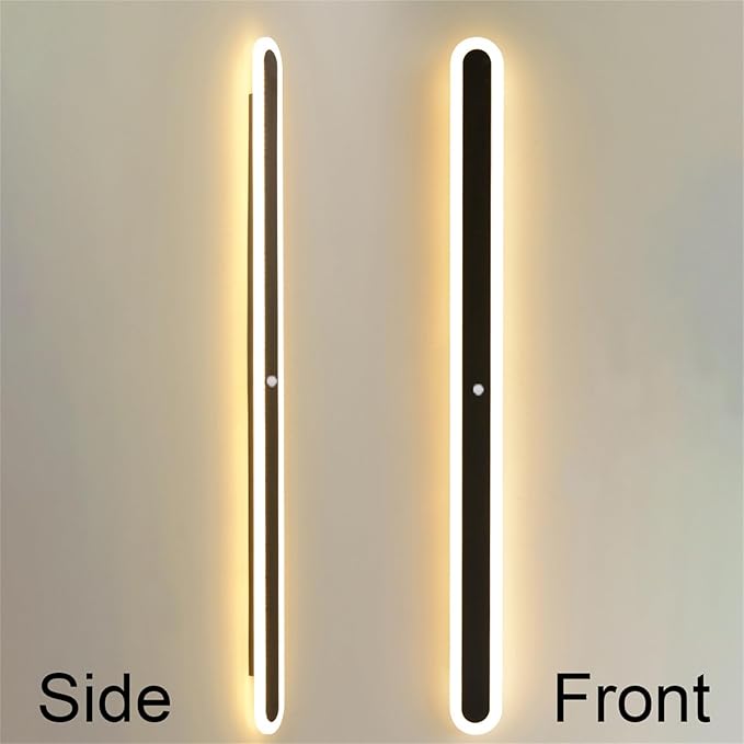 Modern LED Wall Sconce with Motion Sensor Interior Acrylic Black Wall Lamp Indoor Minimalist Long Wall Light Inside Lighting Fixtures for Living Room Bathroom Front Door Bedroom (80CM,Warm Light)