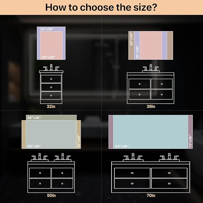 36x28 Bathroom Mirror with Light, Anti-Fog Wall Mount Vanity Mirror Dimmable & 3 Color Temperatures, Smart Memory Large Mirrors for Over Sink, UL Listed, Plug in or Hardwire Installation