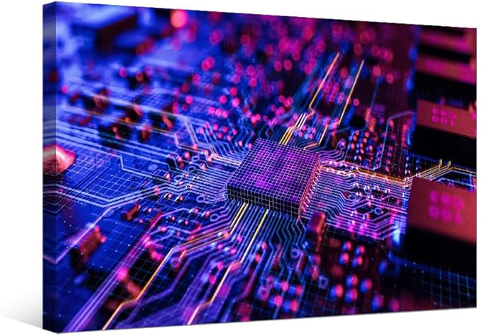 LSIUHWUWI CPU Concept Wall Decorations for Living Room Circuit Board CPU Processor Canvas Wall Art Paintings for Bedroom Wall Artwork Home Decorations Office Wall Art Framed Ready to Hang 12x16 INCH