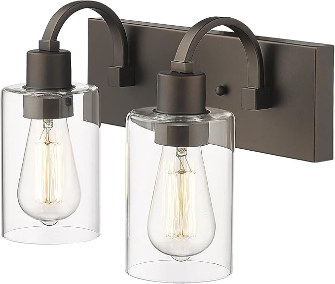 Emliviar Vanity Light for Bathroom - 2-Light Wall Sconce Lighting in Oil Rubbed Bronze Finish with Clear Glass, YCE237B-2W ORB