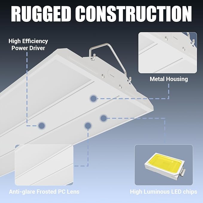 4-Pack 300W LED Linear Shop Lights, 45000LM Led High Bay Lights 5000K Daylight 120-277V, Led Garage Light for Shop Workshop Store Commercial Supermarket Warehouse Basement Exhibition Room ETL