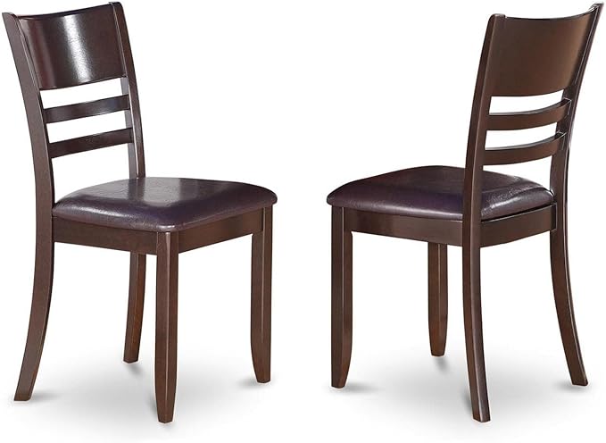 East West Furniture LYC-CAP-LC Lynfield Dining Room Chairs - Faux Leather Upholstered Wooden Chairs, Set of 2, Cappuccino