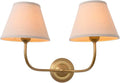 Vintage 2-Lights Fabric Sconces Wall Lighting with 8.66" Diam Linen Cloth Shade, Double Arm Wall Lamp Fixture for Living Room Bathroom Bedroom Hallway