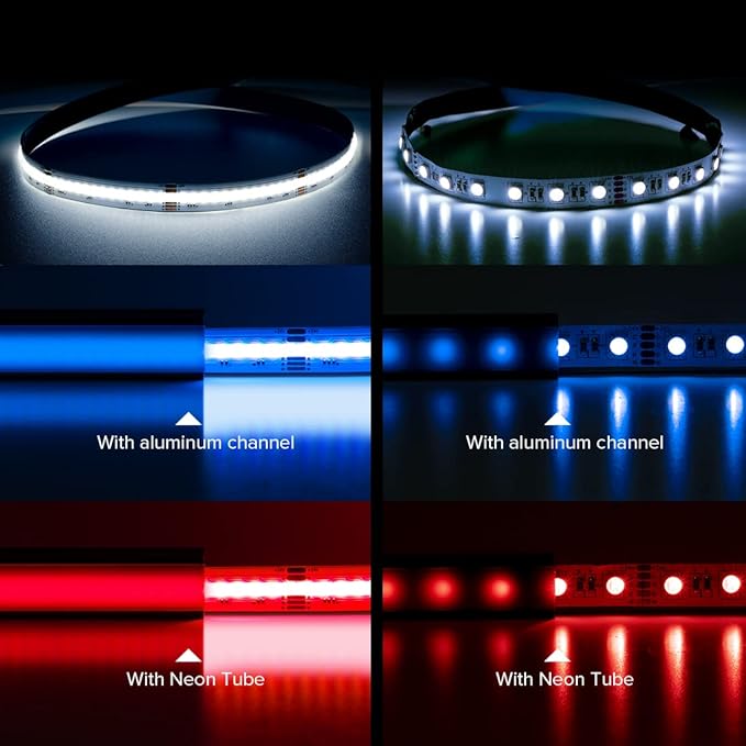 BTF-LIGHTING FCOB IP66 RGBW 6000K COB LED Strip 16.4FT DC24V Color Changing Flexible High Density Multicolor Light 12mm Width for Home Indoor Decor(No Adapter or Controller)