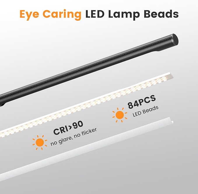 Metal LED Desk Lamp for Home Office - Foldable Industrial Desk Light with Base, 16" Dimmable Table Lamp for Reading, 4 Color Temps, 15W Modern Desktop Lamp for College Dorm Study Task Work