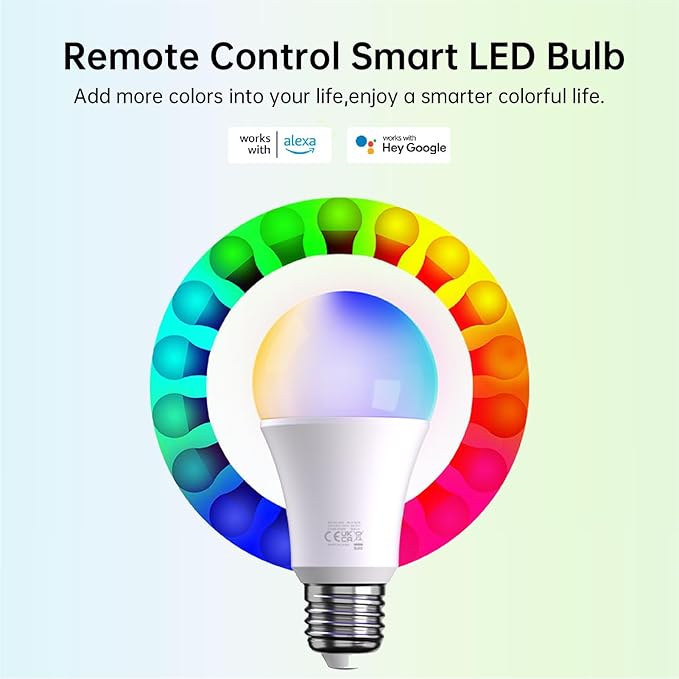 LED Smart Light Bulbs, Color Changing Light Bulb That Compatible with Alexa & Google Home, Smart Bulb, Preset Scene, Music Sync, A60 E27 2.4GHz RGBTW WiFi Bluetooth Light Bulb 9W, 806LM
