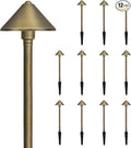 GKOLED Solid Brass Landscape Path Lights (5" Shade, 20" Tall), Low Voltage LED 3W 12-24V AC/DC Conehead Path Lighting, 2700K Outdoor Waterproof Walkway Light, with Stake and G4 Bulb, 12 Pack