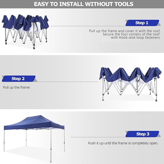 COBIZI 10x15 Pop up Canopy Tent Heavy Duty with 4 Sidewalls, Easy Set-up Commercial Outdoor Party Tent, 100% Waterproof Wedding Canopy Gazebo, 3 Height Adjustable with Handbag, Dark Blue