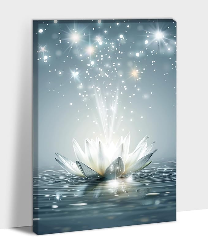 GUTTATY Zen Floral Canvas Wall Art, Water Lily Bloom Picture, Lotus Flower Canvas Art Print, Spiritual Zen Wall Picture, Meditation Spiritual Zen Flower Print for Yoga Spa Spiritual Room 24x36 inch
