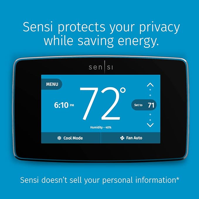 Emerson Sensi Touch Wi-Fi Smart Thermostat with Touchscreen Color Display, Works with Alexa, Energy Star Certified, C-wire Required, ST75 Black 5.625" x 3.4" x 1.17"