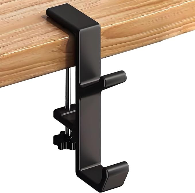 Headphone Stand - Aluminum Alloy Headphone Holder, Under Headset Stand for Desk Fit for PC Gaming Headset Hanger Hook Suitable for Office, Computer, Student Class Desk, Handmade Creator Table (Black2)