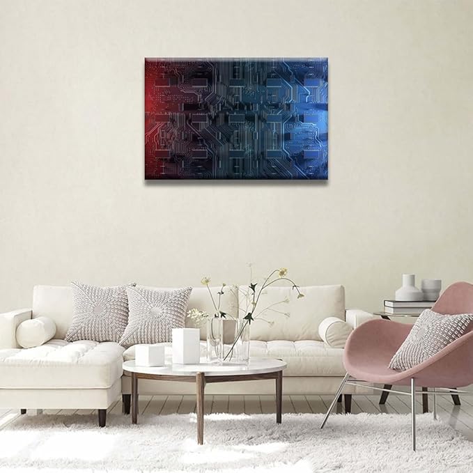 Abstract Computer Motherboard Wall Art Wall Painting CPU Concept Wall Decorations for Living Room Computer Chip Framed Modern Artwork for Home Walls Bedroom Decor 24x36 INCH