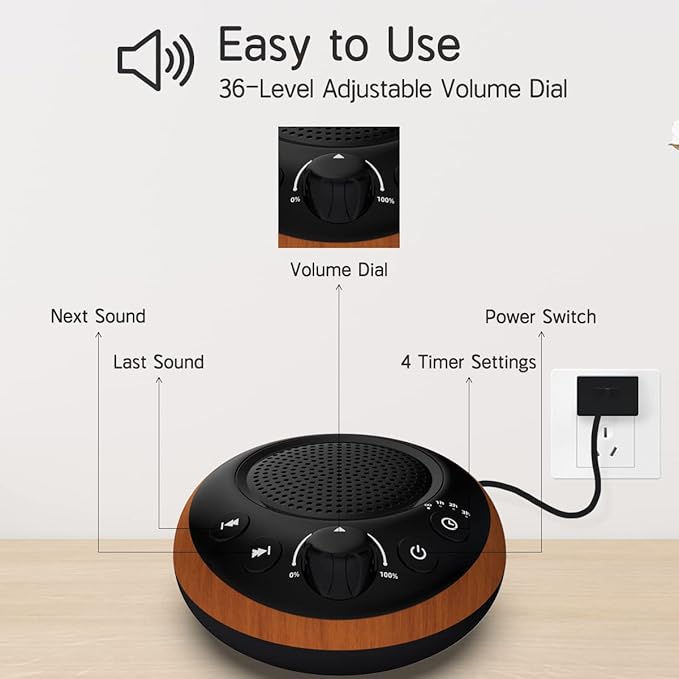 Brown Noise Sound Machine White Noise Machine Nonstop 30 Soothing Sounds Sound Therapy for Baby Kids Adults Sleep Machine 36-Level Vol Auto-Off Timer Memory Function for Home Travel Office