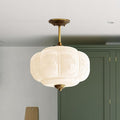 Milk Glass Ceiling Light Fixture - Antique Brass Semi Flush Mount Pendant Light for Kitchen, Hallway, and Bedroom 15 inch (White 15 inch)