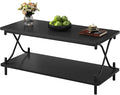 VECELO 39-Inch Coffee Table with Storage and Open Shelves for Living Dining Room, Modern Rectangle & Industrial Design, X-Shape Frame, Black